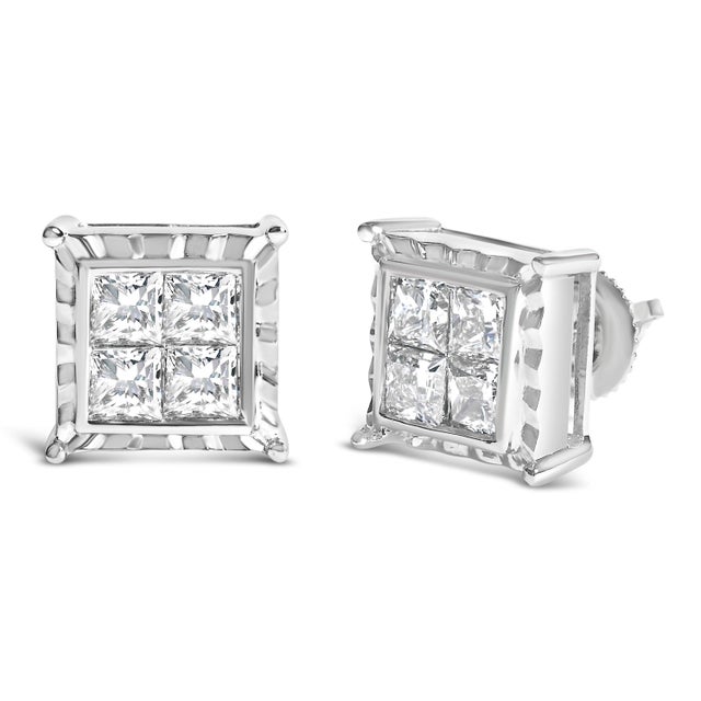 Experience the alluring sparkle of these quad stud diamond earrings. These attractive 14k white gold studs behold a...