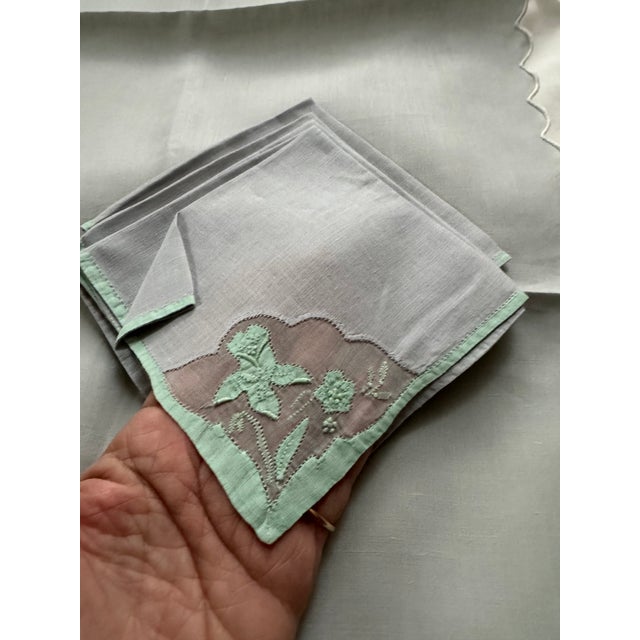 Heather Blue 3' Square Tablecloth With Scalloped Edges Plus 8 Napkins and 6 Rectangles total = 15pcs