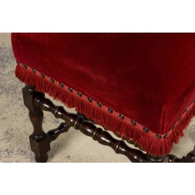 Antique French Louis XIII Style Maple Dining Chairs in Red Velvet - Set of 10 For Sale - Image 17 of 18