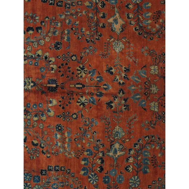 Early 20th Century Antique Persian Sarouk Carpet, Handmade Oriental Rug, Navy, Rust, Lt Blue, Ivory For Sale - Image 5 of 12
