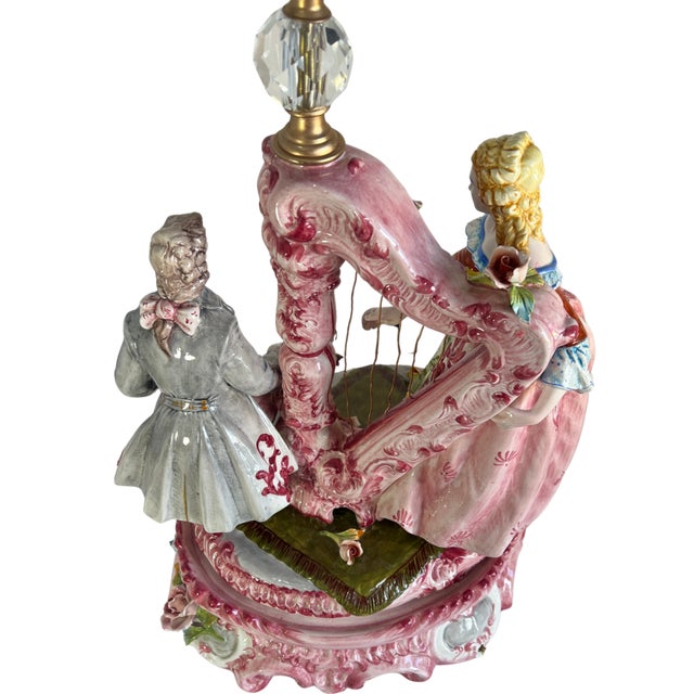 Large Mid-Century D. Poloniato Capodimonte Porcelain Table Lamp Courting Couple Harp For Sale - Image 11 of 18