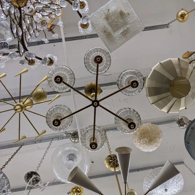 Metal Brass and Smoke Glass German Chandelier For Sale - Image 7 of 8