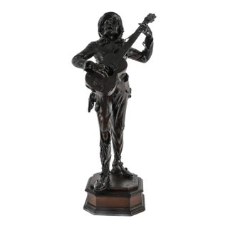 Antique Carved Wood Musician Sculpture Signed Gino Rinaldi, C. 1880 For Sale