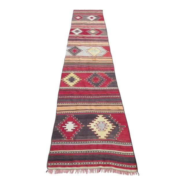 1960s Vintage Turkish Handknotted Kilim Runner - 28"x137" For Sale