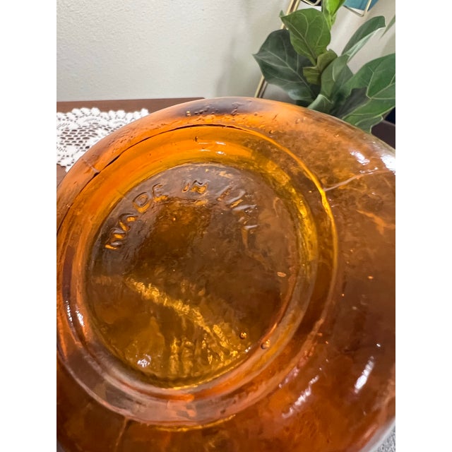 Glass Vintage Mid Century Amber Glass Waffle Empoli Genie Decanter, Made in Italy For Sale - Image 7 of 7