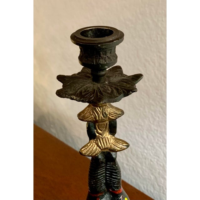 Antique Pair of Iron Chinese Acrobat Candle Holders For Sale - Image 4 of 6