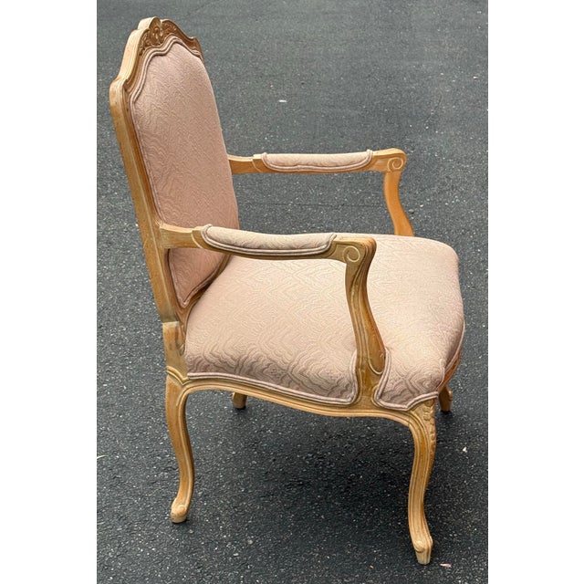 French Vintage French Louis XV Cerused Wood Bergere Chair For Sale - Image 3 of 11