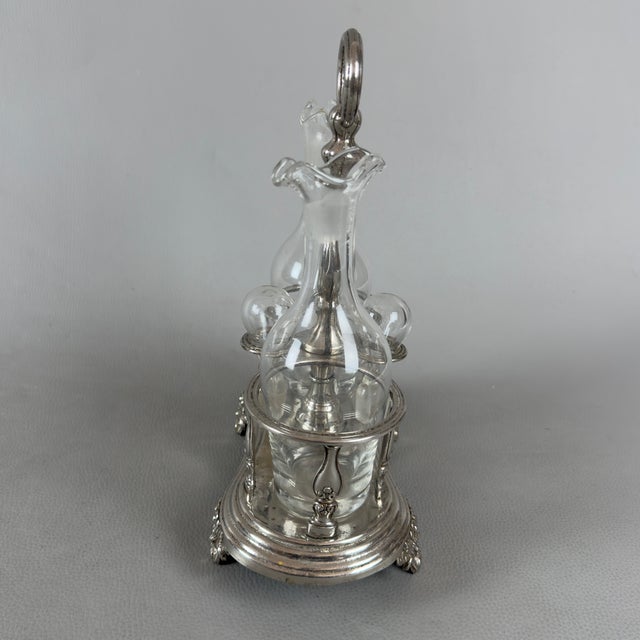 Silver-Plated and Fine Crystal Oil and Vinegar Set, 1960s, Set of 3 For Sale - Image 3 of 11