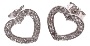 14 Karat White Gold Heart Button Earrings With Round Diamonds