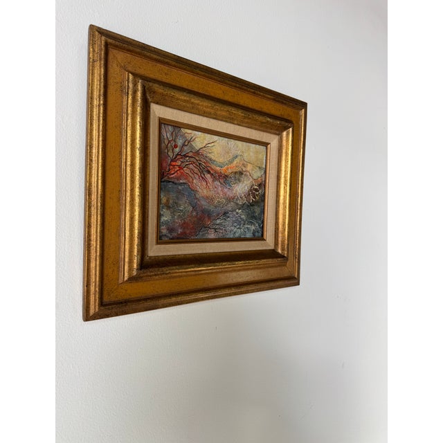Striking Vintage Abstract Impressionist Acrylic Painting on Masonite, featuring a richly textured, multi-layered surface...