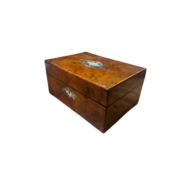 Late 19th Century Victorian Burl Walnut Box With Abalone and Mother of Pearl Inlay For Sale - Image 4 of 10