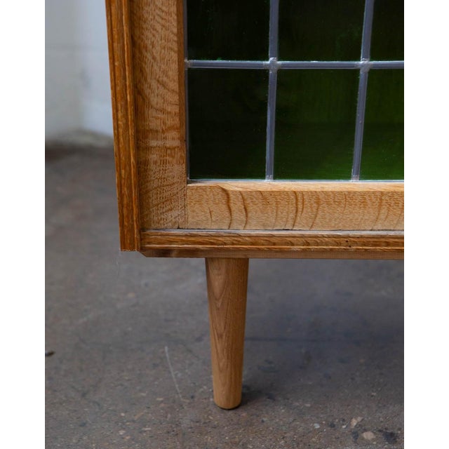 1970s Kjærnulf Style Danish Oak & Stained Glass Cabinet, Attributed For Sale - Image 12 of 12