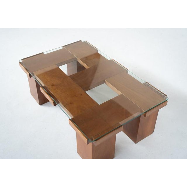 Mid-Century Modern Coffee Table with Grid Wood Pattern and Glass, Italy, 1960s For Sale - Image 4 of 7