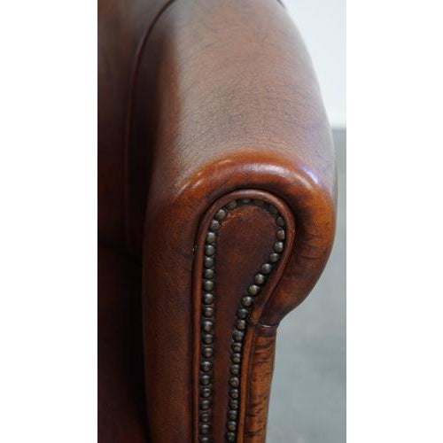 Dark Cognac Sheepskin Club Armchair For Sale - Image 13 of 15