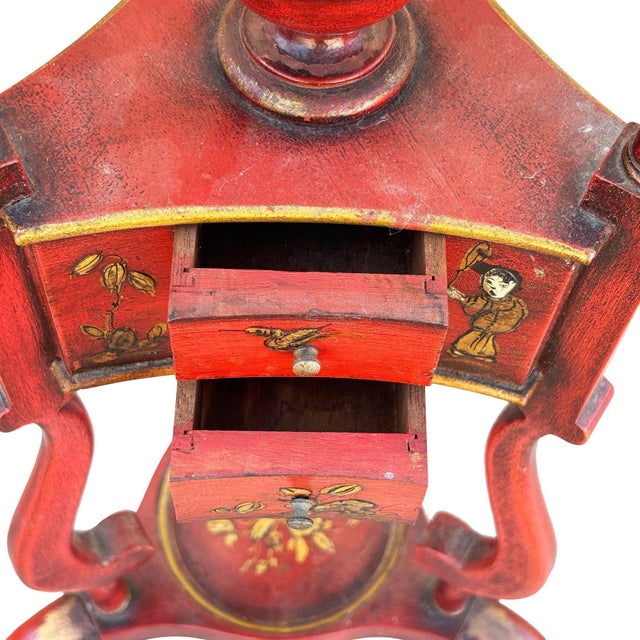 1950s Hollywood Regency Red Mahogany Georgian Wig Plant Stand W/ Drawers Dish, Pair For Sale - Image 9 of 10