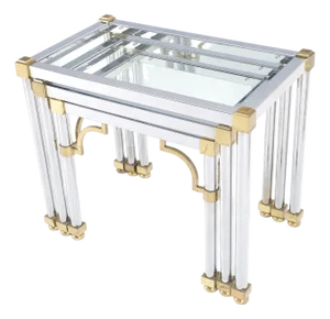Set of 3 Chrome & Brass Glass Tops End Nesting Side Lamp Tables MINT