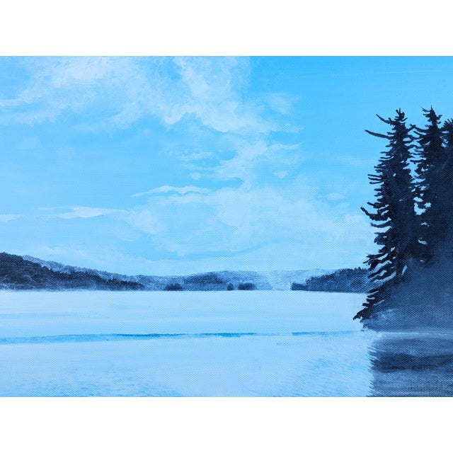 Bruce Herchenrader Contemporary Blue Toned Realistic Forested Lake Landscape Nature Painting, 2010 For Sale - Image 10 of 11