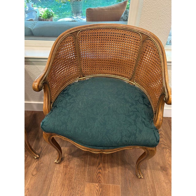 French Elegant Pair of Vintage Karges French Style Cane Back Armchairs For Sale - Image 3 of 10
