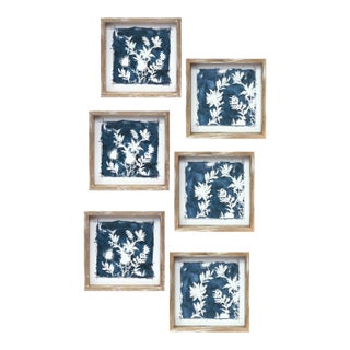 Wood Framed Floral Outline Print (Set of 6) For Sale