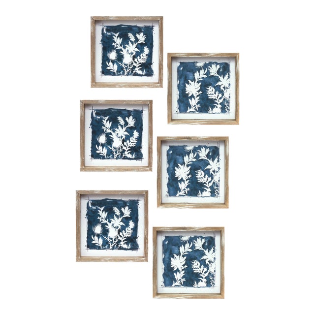 Wood Framed Floral Outline Print (Set of 6) For Sale