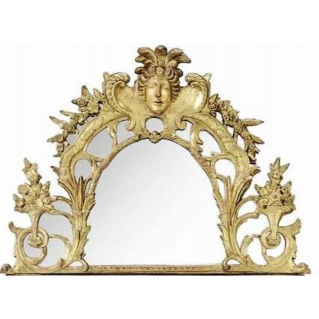 Wood Mirror French, 18th century, crest with mask of an Indian(?) and floral carving flanked by cornucopias, rectangular...