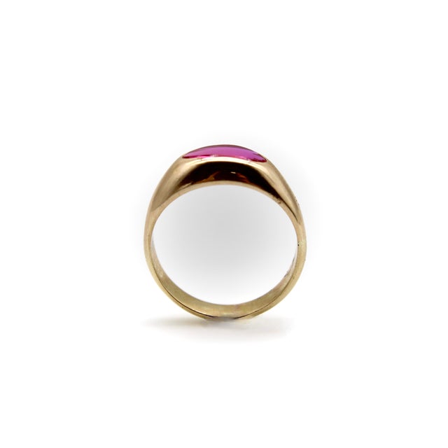 Metal 1940s 14k Gold Retro Synthetic Ruby Ring, Size 7 For Sale - Image 7 of 9