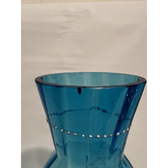 Glass Blue Glass Vase, White Enamel, Child Boy Playing, Mary Gregroy, Hand Painted, Antique Victorian For Sale - Image 7 of 9