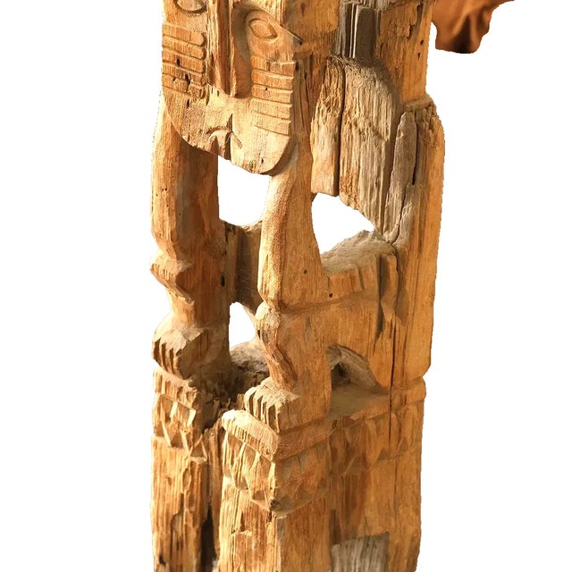 1950s Monumental Folk Wood Carved Scupture . Man and Cat.73 In. H. For Sale In New York - Image 6 of 7