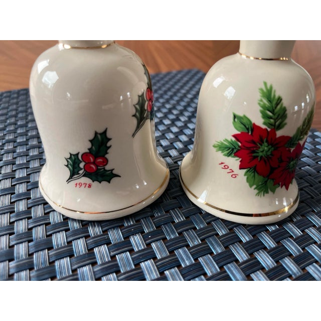 1970s 1970s Porcelain Christmas Bells Hand-Painted Holly and Poinsettias-A Pair For Sale - Image 5 of 10