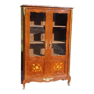 Vintage Louis XV Marquetry Display Case, 1950s For Sale
