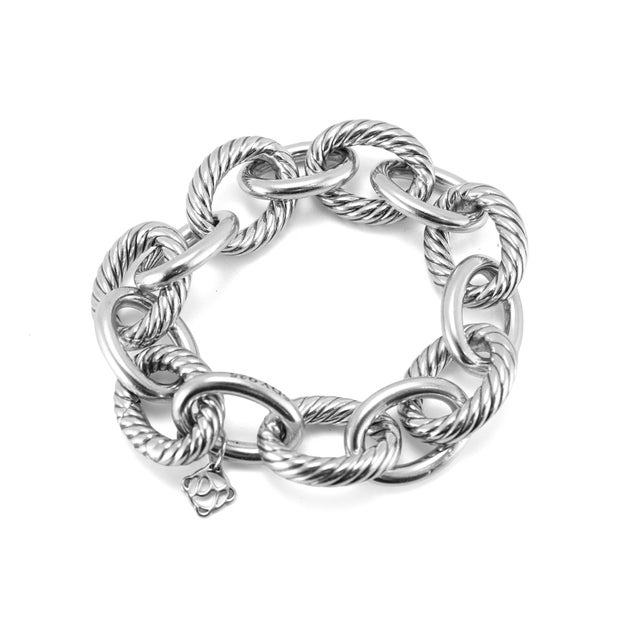 Retired David Yurman Chain Collection 925 Silver 17mm Oval Link Chain Bracelet For Sale In Houston - Image 6 of 7