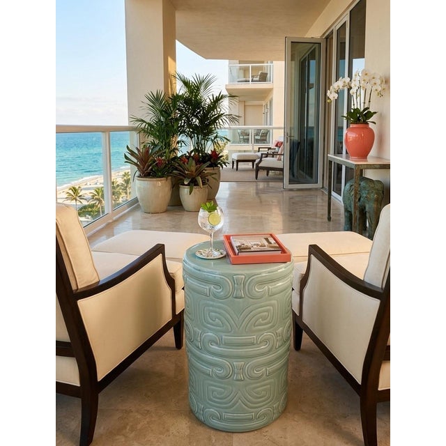 Robin's Egg Blue Mid-Century Italian Glazed Ceramic Garden Stool For Sale - Image 8 of 11