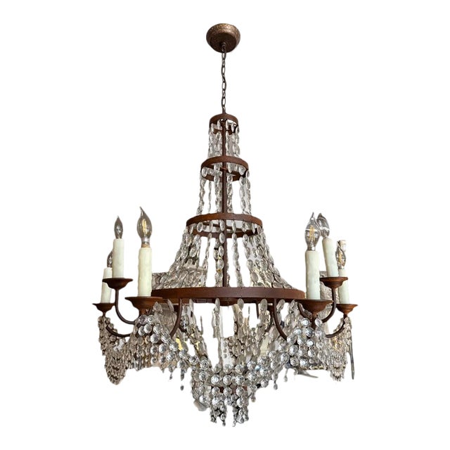 Antique Italian in Oxide Patina Bronze and Crystals For Sale