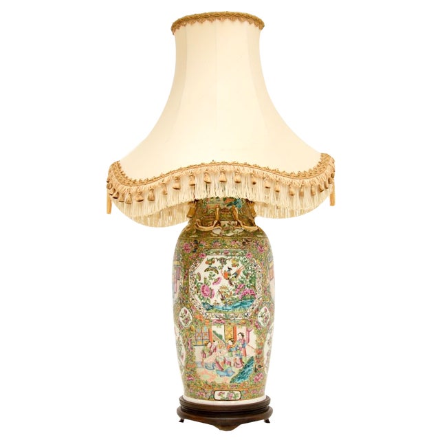 Large Antique Oriental Ceramic Table Lamp, 1890 For Sale