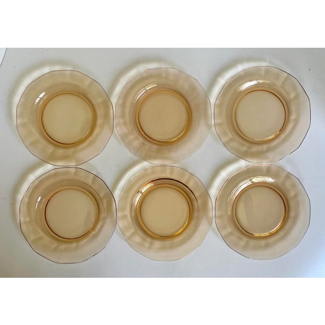 Art Deco 1940s Art Deco Depression Era Peach Glass Dessert Salad Plates - Set of 6 For Sale - Image 3 of 7