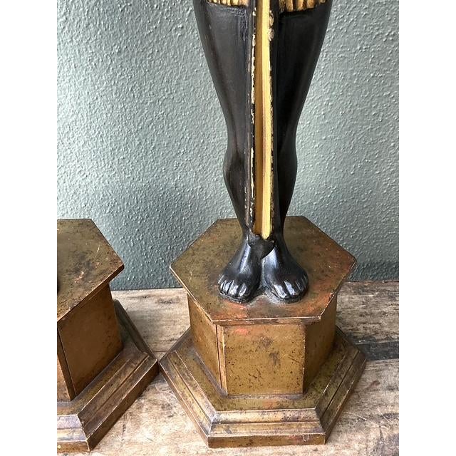 Vintage Monumental Ebonized Pharaoh Table Lamps - A Pair For Sale - Image 11 of 12