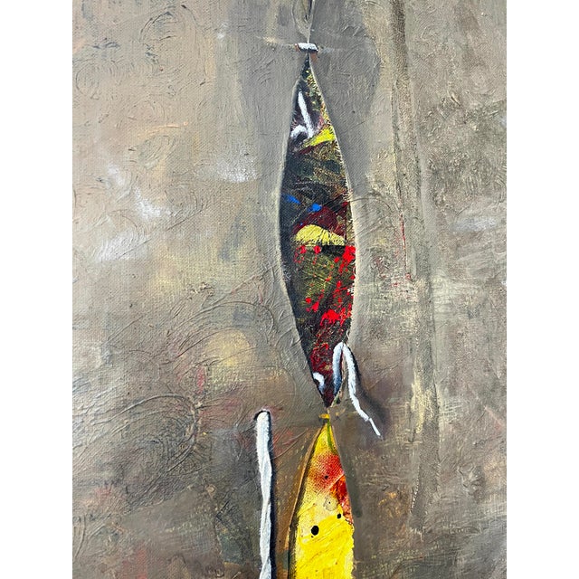 Wood Modern Abstract Mixed Media Painting With Trompe l'Oeil Details, Earth-Toned Textural Composition With Hidden Figures, Framed For Sale - Image 7 of 11