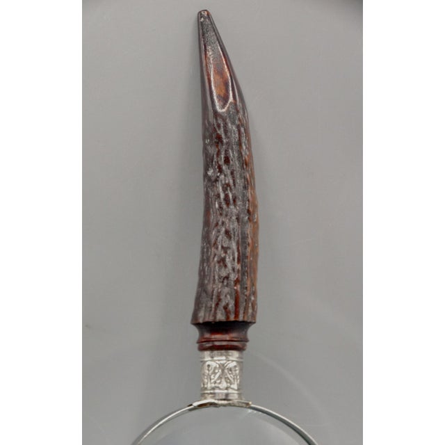 Antique English Sterling & Natural Stag Horn Hand Magnifying Glass For Sale - Image 6 of 12