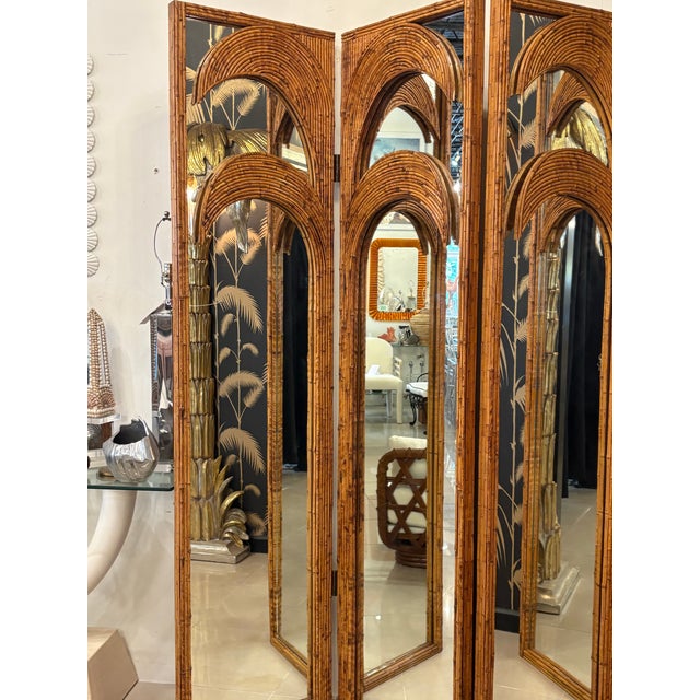 1970s Vivai Del Sud Bamboo Pencil Reed Palm Tree Screen Mirrors Panels Dividers For Sale - Image 9 of 12