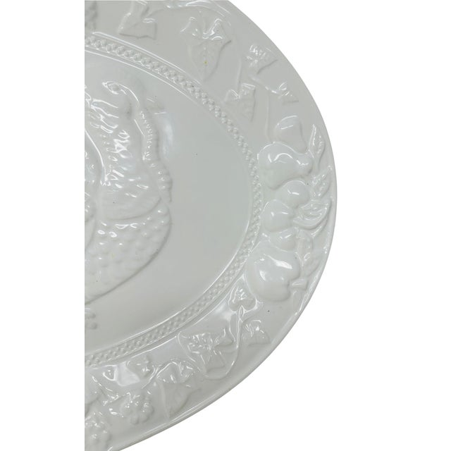 Large Vintage Portuguese White Majolica Turkey Platter - High Relief Harvest 19" For Sale In Tampa - Image 6 of 12