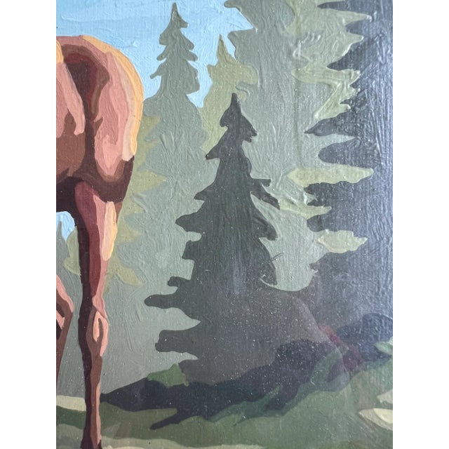 Traditional Vintage Elk Paint by Numbers Painting Framed For Sale - Image 3 of 8