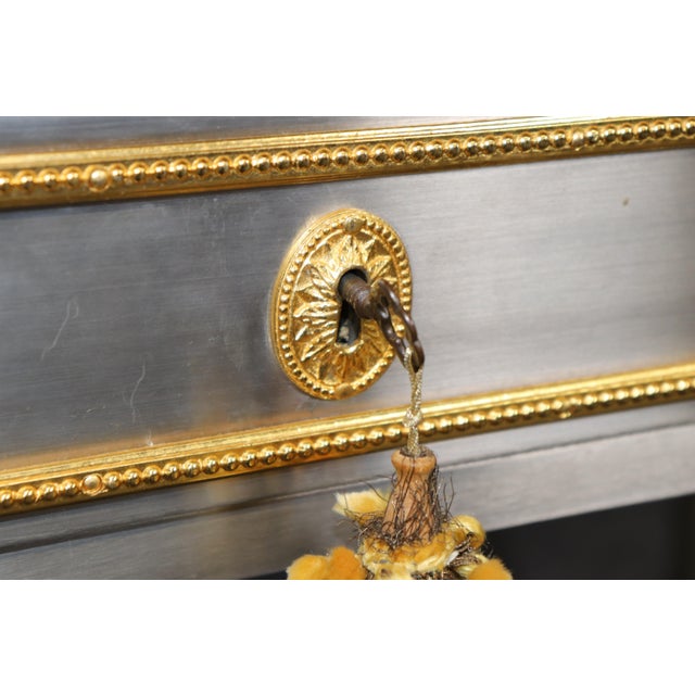 Stunning 1960's Louis XVI Style John Vesey Steel and Bronze Writing Desk Leather For Sale - Image 14 of 18