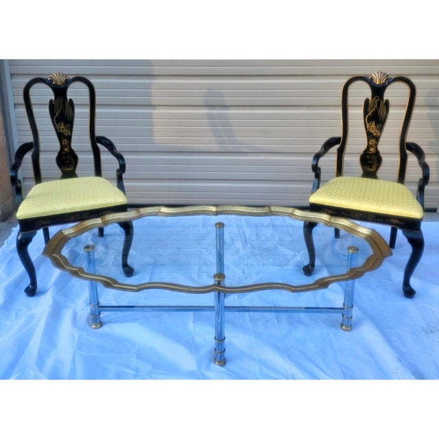 Vintage Scalloped Brass and Polished Steel Chrome Glass Top Cocktail Table For Sale - Image 4 of 8