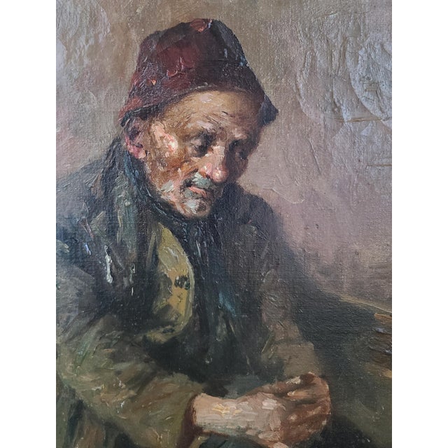 Portraiture Edwardo Scognamiglio Antique Oil Painting Portrait of a Peasant For Sale - Image 3 of 14