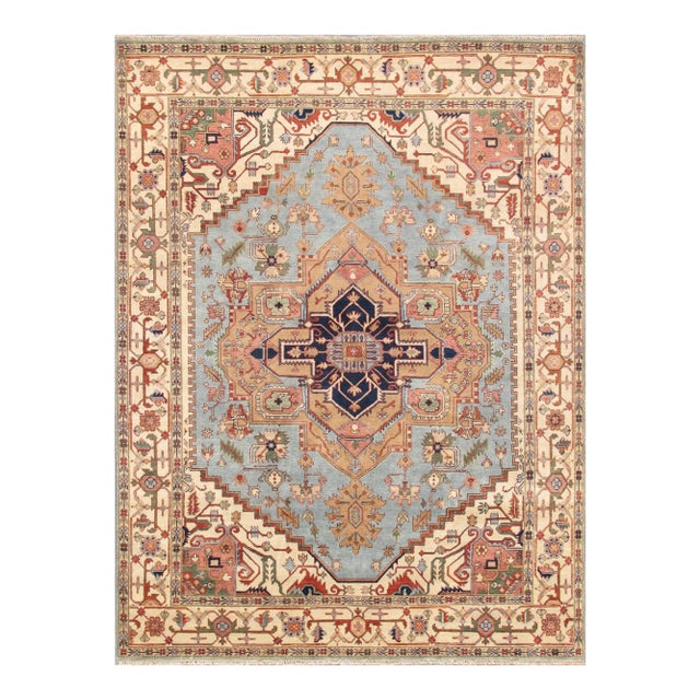 Pasargad Home Serapi L. Blue Wool Area Rug, 8'11'' X 9' 0'' For Sale