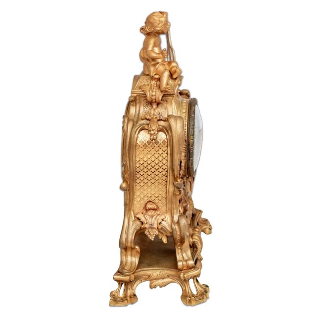 Louis XV Style Gilt Bronze Mantel Clock, 19th Century For Sale - Image 4 of 5