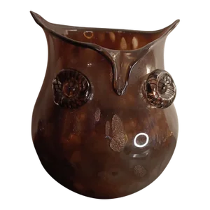 1980s Murano Style Art Glass With Copper Aventurine Owl Vase