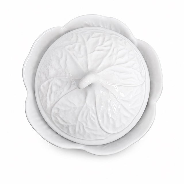 Contemporary Cabbage Leaf White Ceramic Tureen Lidded Bowl For Sale - Image 3 of 5