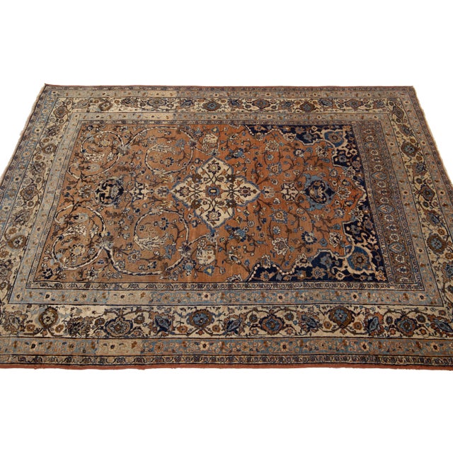 1900 - 1909 1900s Brown Antique Tabriz Handmade Medallion Designed Persian Wool Rug For Sale - Image 5 of 11