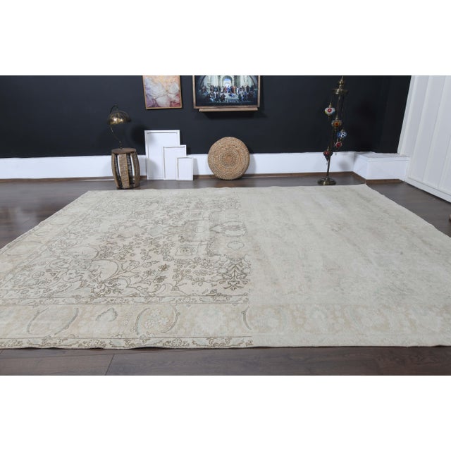 1970s Vintage Persian Handmade Wool Cotton Beige Area Rug For Sale - Image 9 of 11